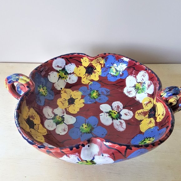 Vintage Handmade Italian Red Floral Bowl. - Picture 1 of 8